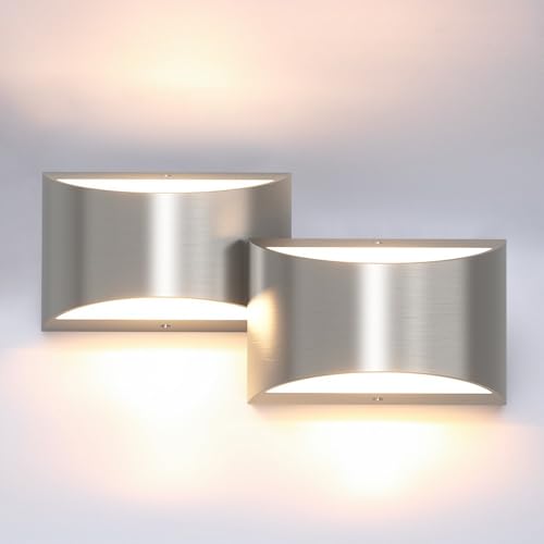 Nickel Modern LED Wall Sconce Set of 2 - Up & Down Indoor Wall Lights for Living Room & Bedroom