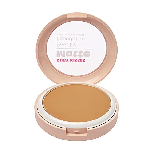 Ruby Kisses Powder Foundation Full Coverage Matte Foundation Long Lasting Face Makeup 0.35 oz. (Golden Honey) (Pack of 2)