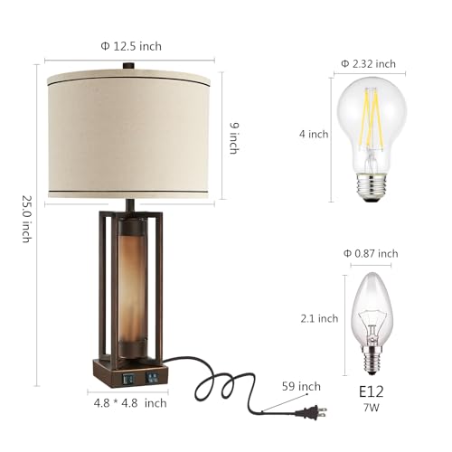 Farmhouse Table Lamps Set of 2 with USB C+A Ports - Brown