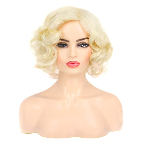 Blonde Short Curly Wavy Synthetic Wig for Women - Gold Variation Halloween Cosplay