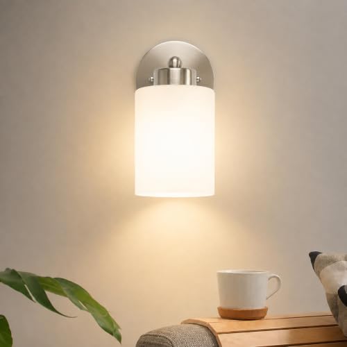 Frosted Wall Sconce Set of Two - Brushed Nickel Bathroom Vanity Lights, Modern & Farmhouse Style