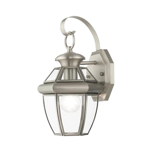 Outdoor Wall Lantern Brushed Nickel Finish Solid Brass with Clear Beveled Glass - Monterey Style