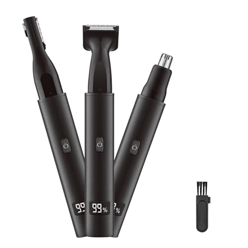Nose and Ear Hair Trimmer for Men - Rechargeable Eyebrow Face Shaver - Nasal Hair Clippers 3 in 1 Painless Eye Brow Facial Hair Beard Razor for Sideburns Dual-edge Blades 6500 RPM Easy Cleansing