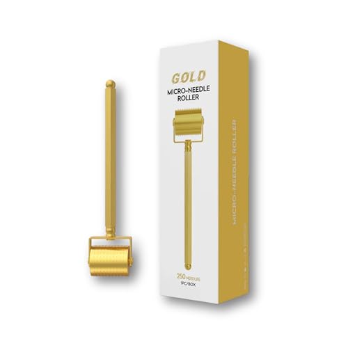 Luxury 24K Gold-Plated Derma Roller - Titatium Microneedle Cosmetic Beauty Tool for Face, Skin Care, Beard, and Home Self-Care - For Men & Women (0.25)