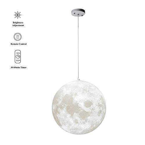 MQ 10 Inch Moon Pendant Lamp with Remote Control, Adjustable Brightness, 3D Surface for Home & Business - Includes 12W E26 LED Bulb