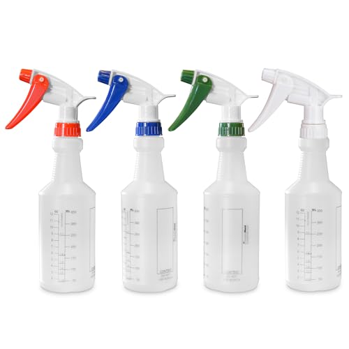 Commercial-Grade 16 oz Spray Bottles with Dilution Ratios, Ounces & Milliliters, Made in USA, Great for Cleaning, Essential Oils, Hair, Plants, BBQ (4-Pack)