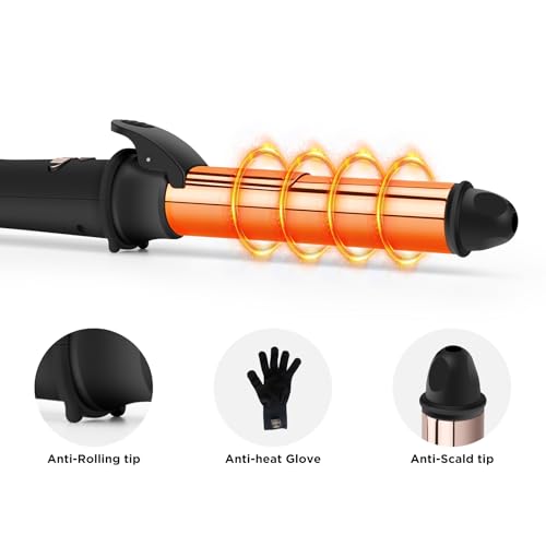Prizm 1.25 Inch Curling Iron for Big Curls - Rotating Wand, LCD Display, 450°F, Auto-Shutoff, Dual Voltage - Variation of 1.25 Inch / 32mm