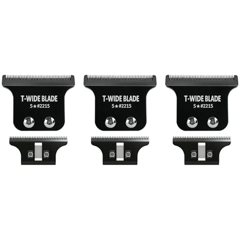2215 Replacement T Wide Blades Replacement for Wahl 5 Star Detailer Li Trimmer 8081/8171- Adjustable Zero-Gap Stainless Steel Blade,Black 3 Pack