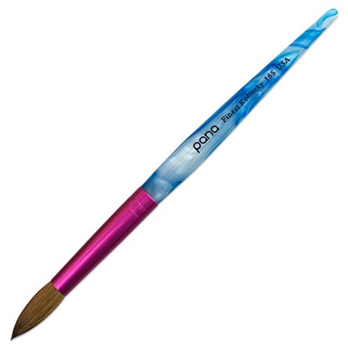 PANA USA Acrylic Nail Brush Pure Kolinsky Hair Acrylic White Swirl Blue Handle with Pink Ferrule Round Shaped - Size 16