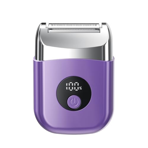 Cordless Electric Razors for Women, Travel Electric Shaver with LED Display, Rechargeable Body Trimmer Shaver for Private Area, Face Underarms Bikini,Lips,arms, Legs (Purple)