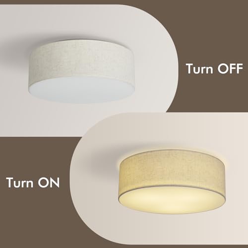 CALOKES 18-Inch Large Beige Drum Flush Mount Ceiling Light Fixture with Fabric Shade - Modern Farmhouse Ceiling Lamp for Living Room, Bedroom, Kitchen, Foyer