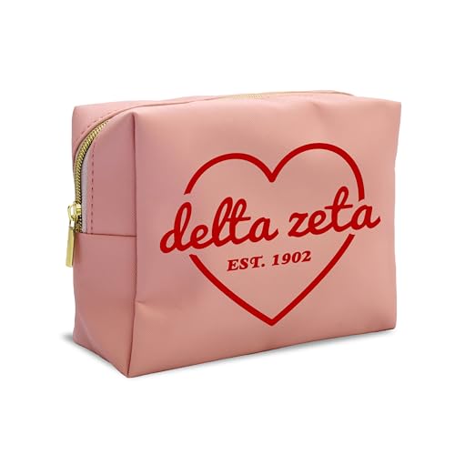 Water-Resistant Makeup Bag with Zipper Closure and Licensed Sorority Delta Zeta Design