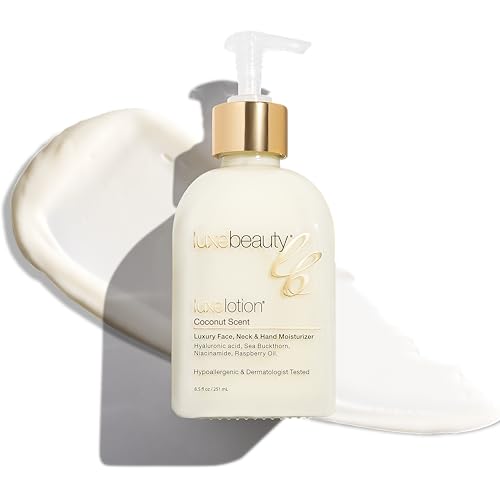 LUXELOTION Non-Greasy Moisturizer for Face, Neck & Hands ? Coconut Scented Lotion, Anti-Aging, Hyaluronic Acid Body Lotion - Hyaluronic Acid for Body with Organic & Plant Based Ingredients