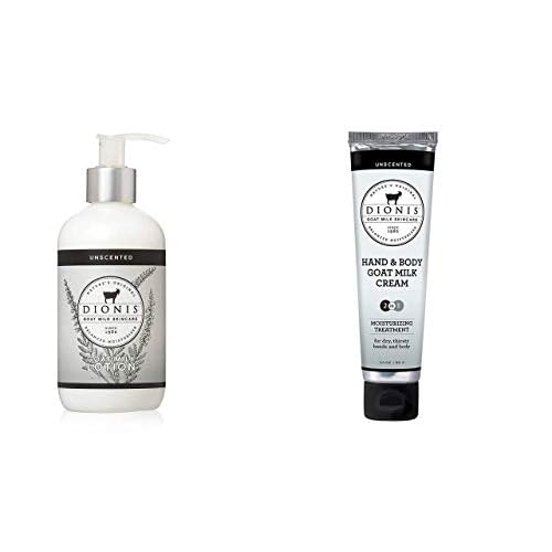 Dionis - Goat Milk Skincare Unscented Lotion (8.5 oz) & Hand and Body Cream (3.3oz) Bundle - Made in the USA - Cruelty-free and Paraben-free