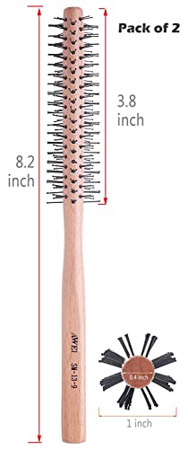 Mini Round Hair Brush Set - 2 Pack for Short & Thin Hair, Beard Styling
