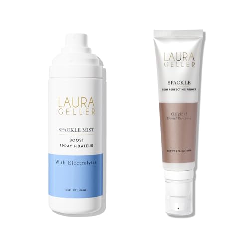 LAURA GELLER NEW YORK Prime-n-Set Duo: Spackle Primer + Spackle Mist Boost Setting Spray with Electrolytes (04 Ethereal Rose Glow + Electrolytes, 5.0 Fl Oz)