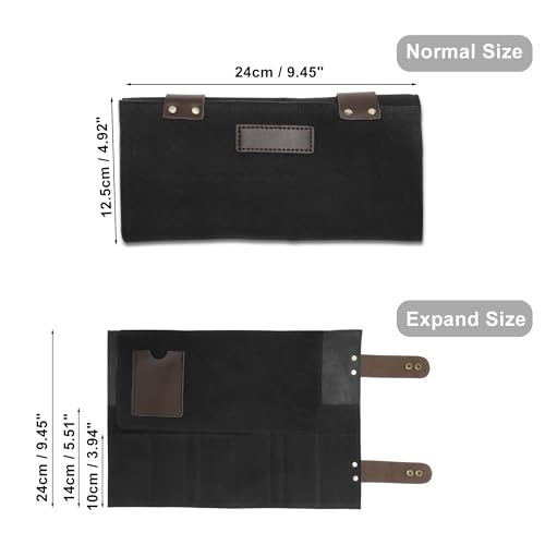 VOCOSTE Black Barber Scissors Roll-Up Bag with 12 Pockets, Durable Hair Tool Case