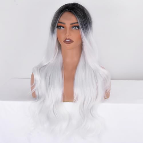 Black Root Blonde 28 Inch Wavy Lace Front Synthetic Wig - Vitorish