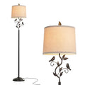 63-Inch Rustic Bird Leaf Floor Lamp - Bronze Finish for Living Room