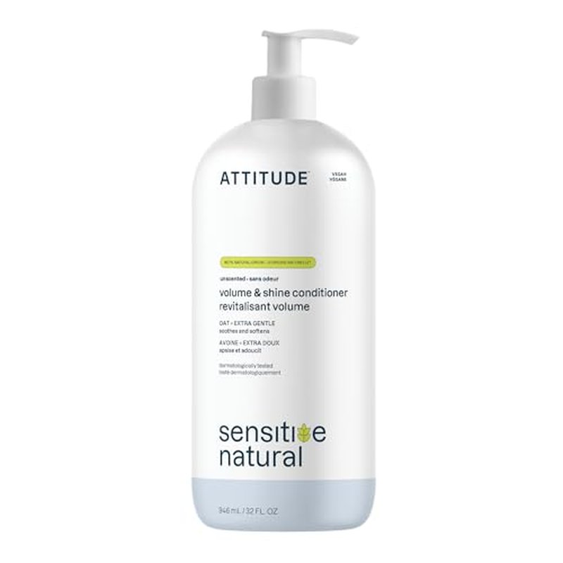 ATTITUDE Hair Conditioner for Sensitive Dry Scalp, Soothing Oat, Naturally Derived Ingredients, Dermatologically Tested, Vegan Detangler, Extra Gentle, Unscented, 32 Fl Oz