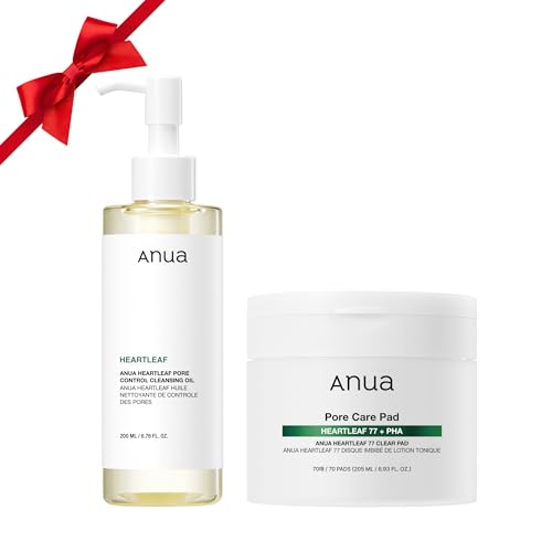 Auna Deep Pore Treatment Duo Heartleaf Pore Control Cleansing Oil, Heartleaf 77 Toner Pad, Exfoliating Facial Pads, After-Cleansing for Gentle Facial Care, Korean Skincare Set