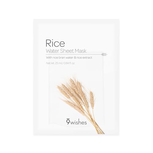 9 wishes Rice Water Sheet Mask- Hydrating Korean Face Mask with Rice Water, Moisturizing Mask for Radiant Skin, Improves Skin Texture, Korean Skincare- 25ml x 10 Sheets