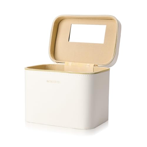 Luxury White Hard Makeup Box with Mirror - Portable Leather Cosmetic Case MIX-2