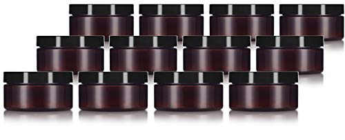 8 oz Amber PET Plastic Refillable Jar with Black Lid - Airtight Storage
