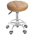 PU Leather Rolling Stool Height Adjustable Round Swivel Stools for Spa Salon Massage Work Chair with Foot Rest Brown