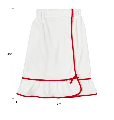 Spa Wrap for Women - Plush Polyester Adjustable Closure with Ruffle Trim - White/Red, One Size Fits Most