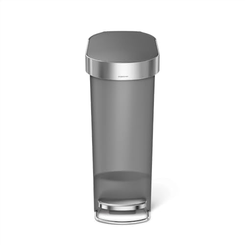 simplehuman Slim Step Trash Can 40L Grey - Silent Close Lid & Steel Pedal