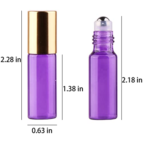 Colored Roller Bottles 100 Pack - 5ml Refillable Glass Essential Oil & Perfume Bottles with Stainless Steel Roll-On & Metal Cap