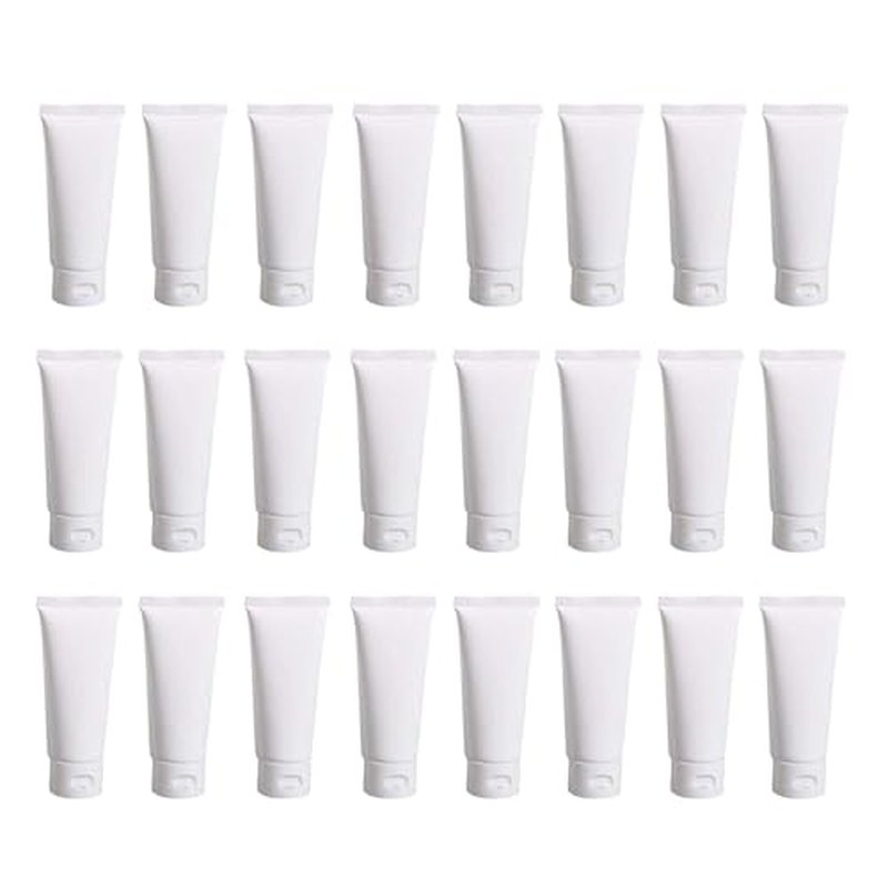 24PCS 30ML/1oz Empty Refillable Cosmetic Squeeze Tube Bottle Containers Jars Pot With Flip Cap For Makeup Shampoo Facial Cleanser Body Cream Shower Gel Liquids Lip Gloss (White)