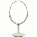 Bling Bling 6-Inch Double-Sided Tabletop Makeup Mirror, Oval Metal Makeup Mirror with 1:2 Magnifying Mirror, Rotating Mirror for Vanity (Silver)