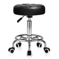 Rolling Stool PU Leather Round - Ultra Soft Padded Seat Cushion Stool with Wheels with Footrest, Weight Capacity 300lb,Adjustable Height Stool for Tattoo Massage Salon Medical Spa Center (Jet Black)