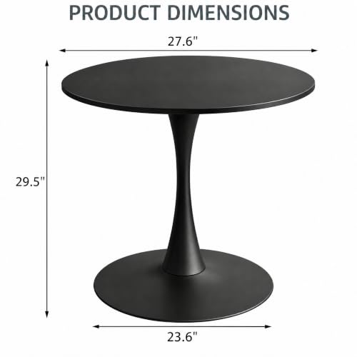 Small Round Dining Table 28-inch Tulip Table with Metal Pedestal, Black