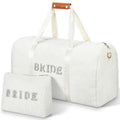 2 Pcs Bride Travel Bag Bridal Shower Gifts Wool Plush Bride Weekender Bag with Shoes Compartment Shoulder Pearl Rhinestone Patch Makeup Gift for Wedding Engagement Honeymoon