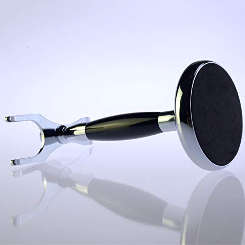 SANWA Deluxe Stainless Steel Shaving Brush & Razor Stand - Extra Wide 31mm Opening, Weighted Base, Black Handle