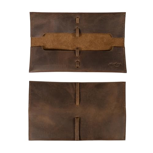 Heather's Rectangular Makeup Brush Organizer, Bourbon Brown Leather, Handmade, Drawstring Closure