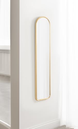 Slim Gold Arched Wall Mirror - 8x38 Inch Tall Entryway Bedroom Decor