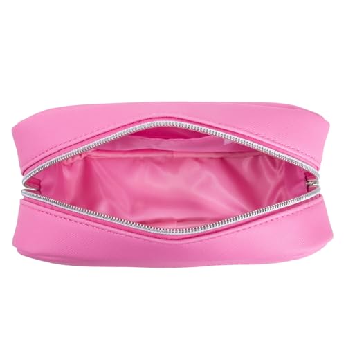Impressions Vanity Hello Kitty Bows Window Cosmetic Pouch with Artwork, Vinyl Transparent Makeup Pouch with Interior Slip Pocket, Faux Saffiano Leather, and Lined Interior Silver Hardware Makeup Bag