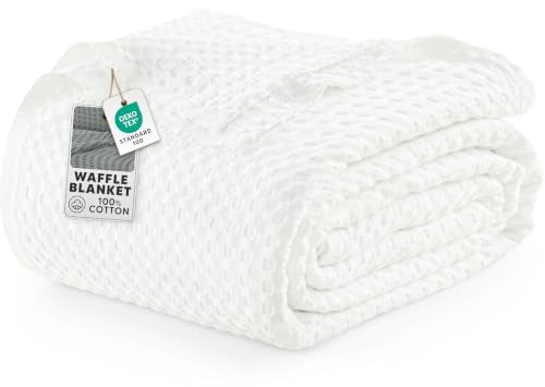 Big Size White Cotton Waffle Blanket 120x120 Inch - Cozy All-Season Bedding