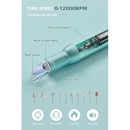 Cordless Electric Nail Drill Machine Professional for Acrylic Gel Nails, E-File for Manicure and Pedicure for Foot Portable Manicure Tool with Storage Bag