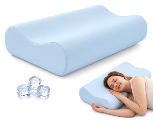 Blue 32-Inch King Contour Memory Foam Pillow for Neck Pain Relief - Ergonomic Support