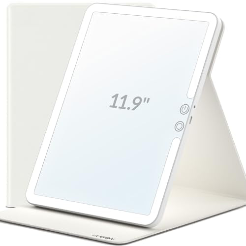 Travel Makeup Mirror with Lights, Lighted Vanity Mirror, 11.9", Soft-Grain White