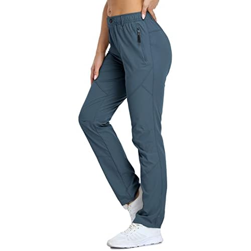SPOSULEI Womens Summer Lightweight Pants Outdoor Nylon Quick Dry Travel Golf Hiking Sweatpants with Zipper Pockets