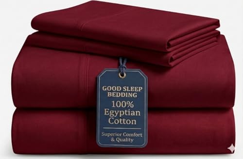 Queen Size Egyptian Cotton Bed Sheets Set - Burgundy 4 Piece Deep Pocket