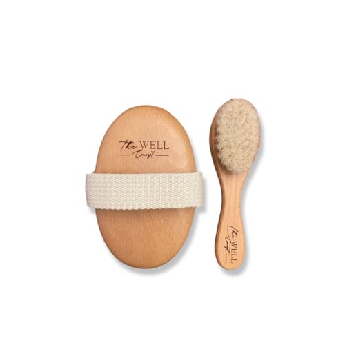 Premium Body & Face Dry Brush Set Natural Wooden Handles for Exfoliation