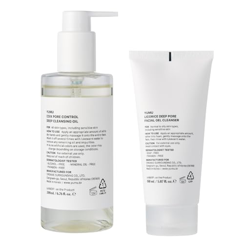 YUMU Double Cleansing Duo Set, Gentle Face Wash & Pore Control Cleansing Oil, Hydrating, Korean Skin Care