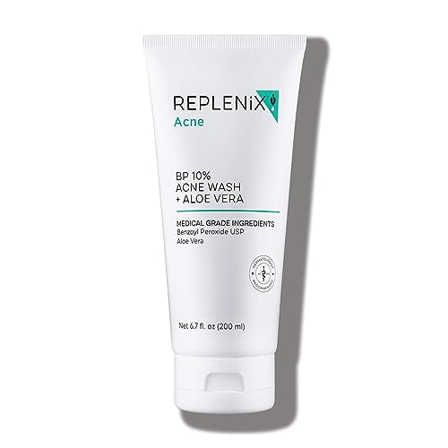 10% Benzoyl Peroxide Acne Face Wash with Aloe Vera – Replenix, 6.7 fl oz